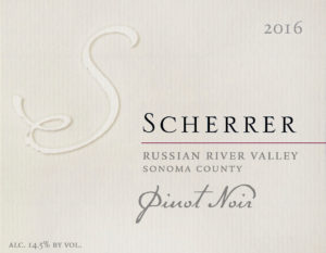 Label: 2016, Scherrer, Russian River Valley, Sonoma County, Pinot Noir, Alcohol 14.5% by volume