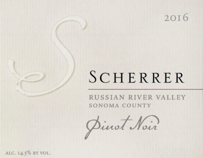 Label: 2016, Scherrer, Russian River Valley, Sonoma County, Pinot Noir, Alcohol 14.5% by volume