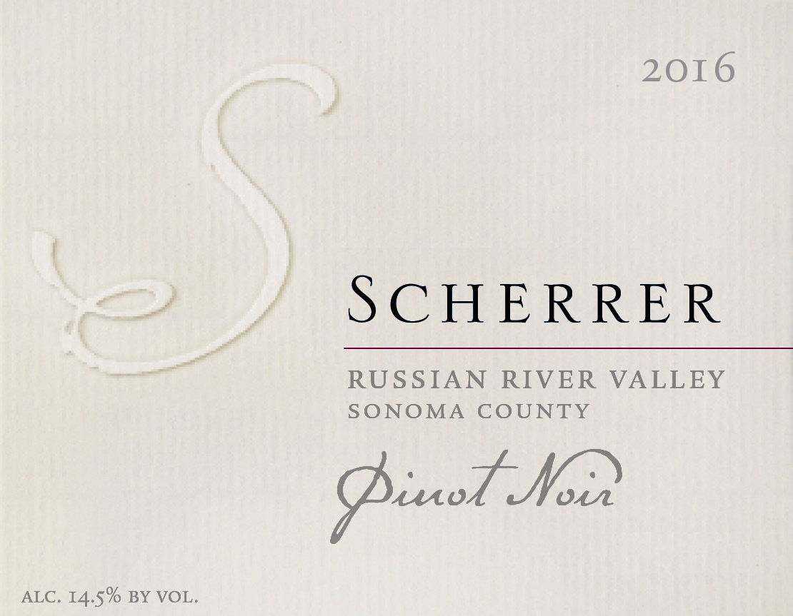Label: 2016, Scherrer, Russian River Valley, Sonoma County, Pinot Noir, Alcohol 14.5% by volume