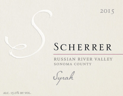Label: 2015, Scherrer, Russian River Valley, Sonoma County, Syrah, Alcohol 14.1% by volume