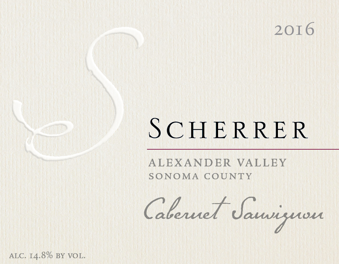 Label: 2016, Scherrer, Alexander Valley, Sonoma County, Cabernet Sauvignon, Alcohol 14.8% by volume