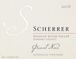 Label: 2016, Scherrer, Russian River Valley, Sonoma County, Pinot Noir, Gunsalus Vineyard, Alcohol 14.5% by volume