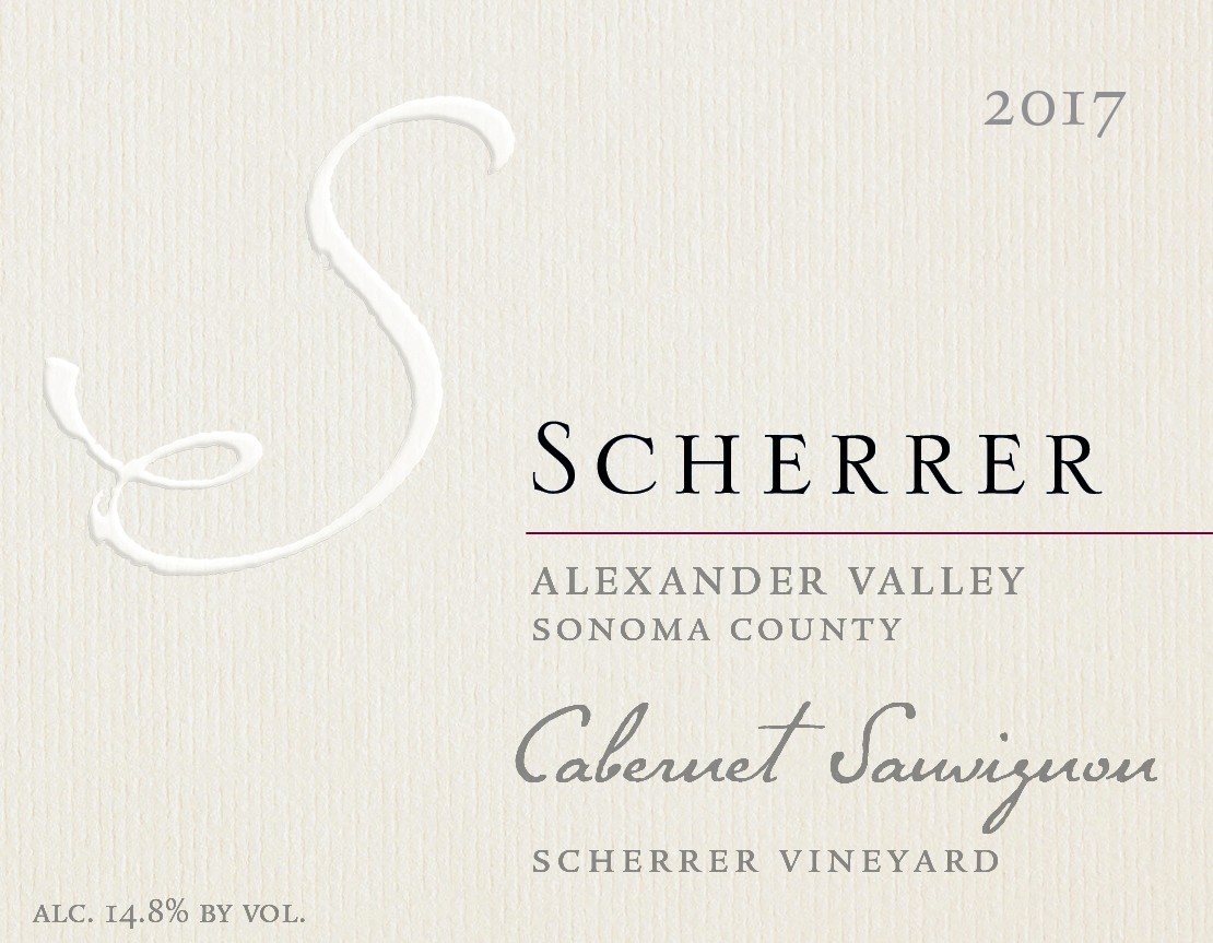 Label: 2017, Scherrer, Alexander Valley, Sonoma County, Cabernet Sauvignon, Scherrer Vineyard, Alcohol 14.8% by volume