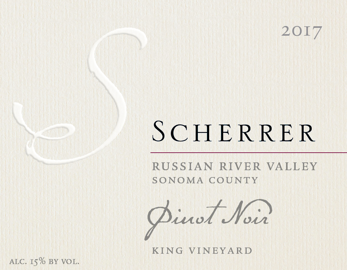 Label: 2017, Scherrer, Russian River Valley, Sonoma County, Pinot Noir, King Vineyard, Alcohol 15% by volume