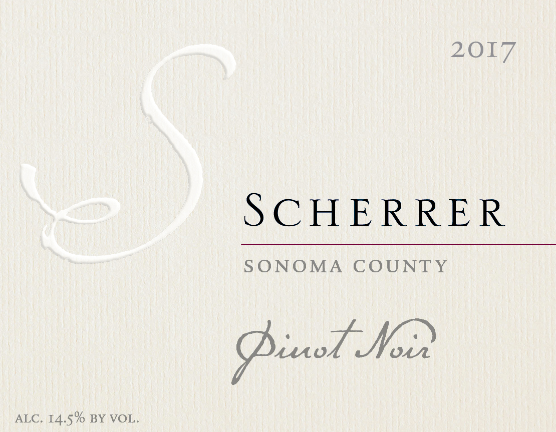 Label: 2017, Scherrer, Sonoma County, Pinot Noir, Alcohol 14.5% by volume