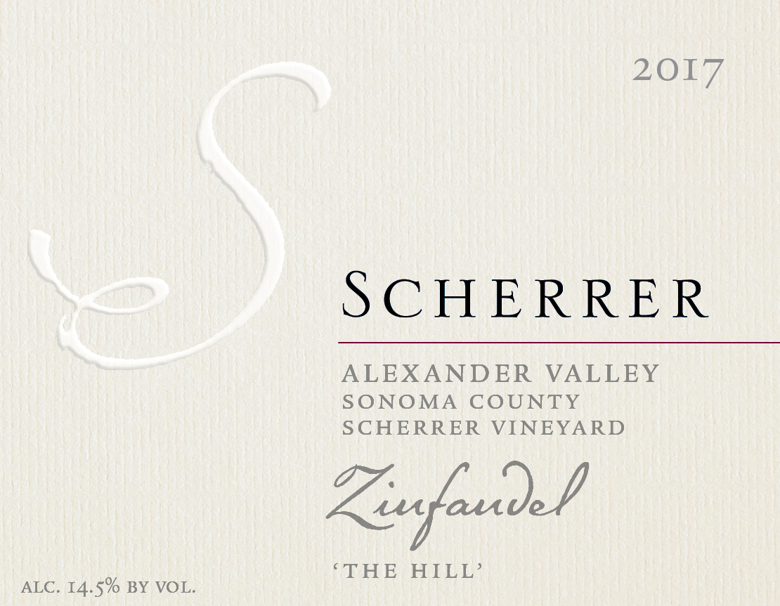 Label: 2017, Scherrer, Alexander Valley, Sonoma County, Scherrer Vineyard, Zinfandel, 'The Hill', Alcohol 14.5% by volume