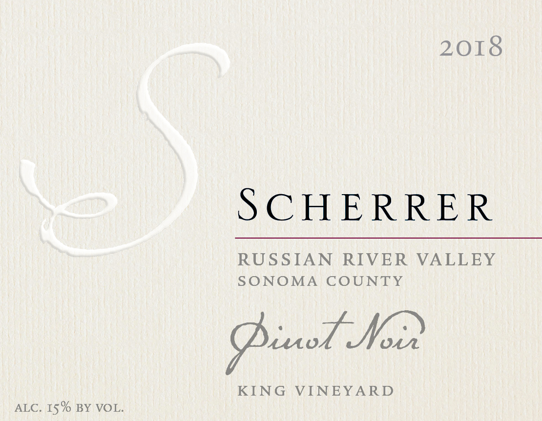 Label: 2018, Scherrer, Russian River Valley, Sonoma County, Pinot Noir, King Vineyard, Alcohol 15% by volume