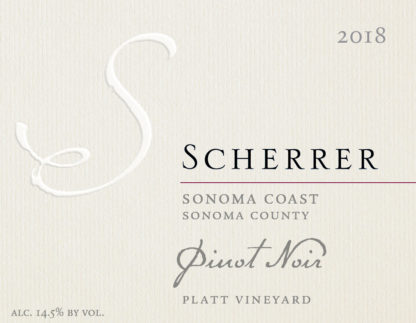 Label: 2018, Scherrer, Sonoma County, Sonoma Coast, Pinot Noir, Platt Vineyard, Alcohol 14.5% by volume