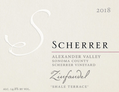 Label: 2018, Scherrer, Alexander Valley, Sonoma County, Scherrer Vineyard, Zinfandel, 'Shale Terrace', Alcohol 14.8% by volume