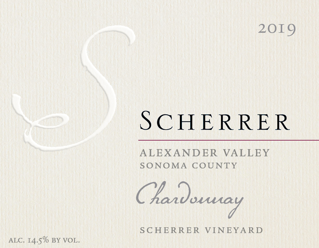 Label: 2019, Scherrer, Alexander Valley, Sonoma County, Scherrer Vineyard, Chardonnay, Alcohol 14.5% by volume