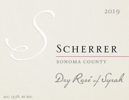 Wine Label: 2019, Scherrer, Sonoma County, Dry Rosé of Syrah, Alcohol 13.5% by volume