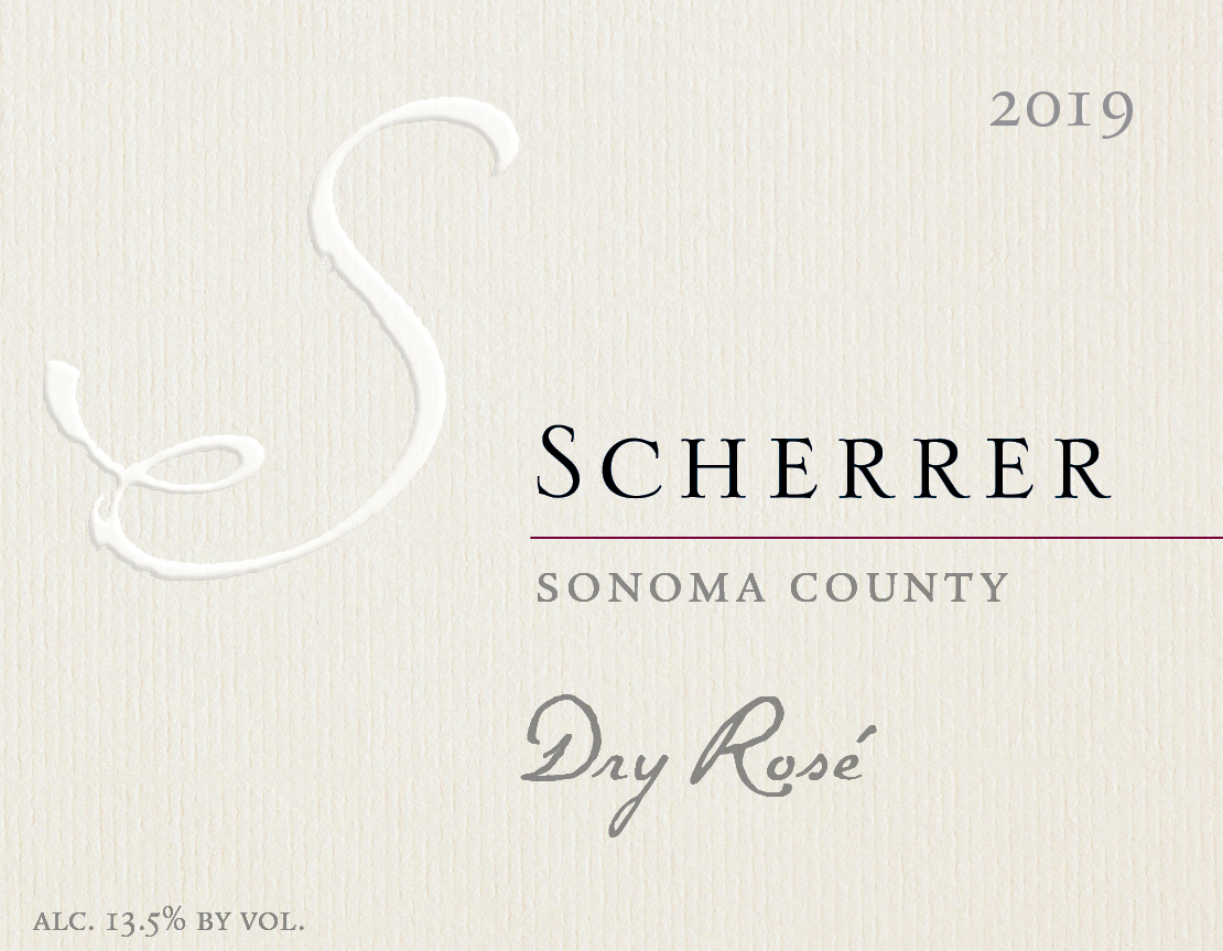 Wine Label: 2019, Scherrer, Sonoma County, Dry Rosé, Alcohol 13.5% by volume.