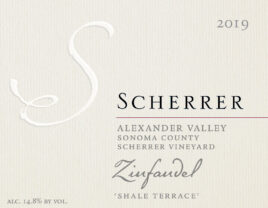 Label: 2019, Scherrer, Alexander Valley, Sonoma County, Scherrer Vineyard, Zinfandel, 'Shale Terrace', Alcohol 14.8% by volume