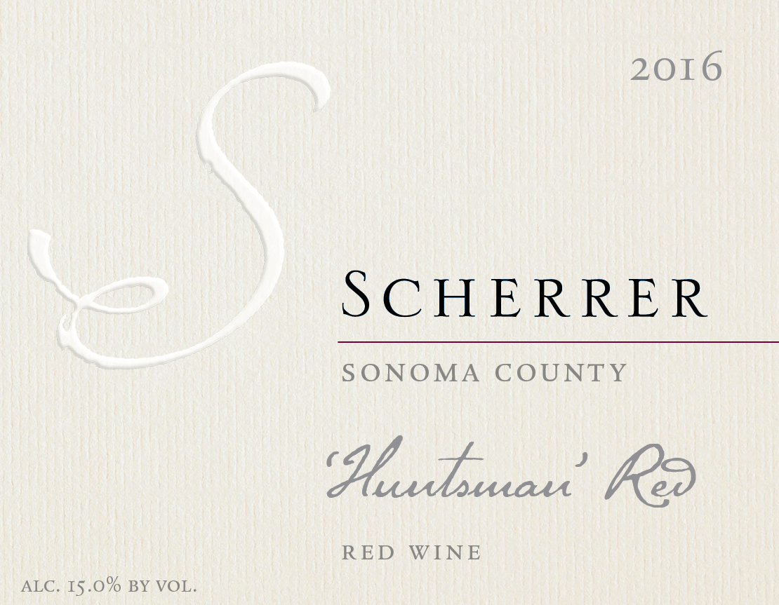 Label: 2016, Scherrer, Sonoma County, 'Huntsman' Red, Red Wine, Alcohol 15.0% by volume
