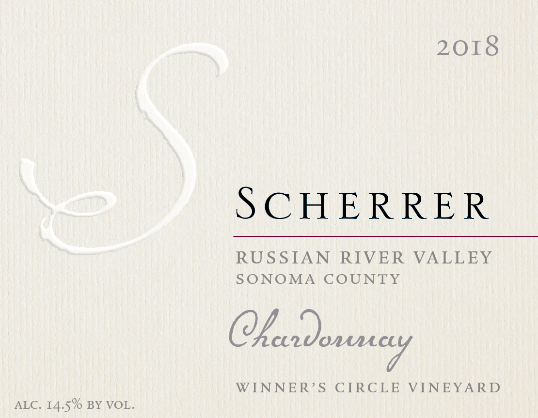 Label: 2018, Scherrer, Russian River Valley, Sonoma County, Chardonnay, Winner's Circle Vineyard, Alcohol 14.5% by volume