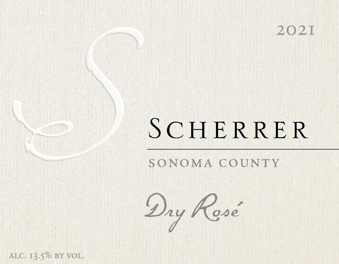 Wine Label: 2021, Scherrer, Sonoma County, Dry Rosé, Alcohol 13.5% by volume.